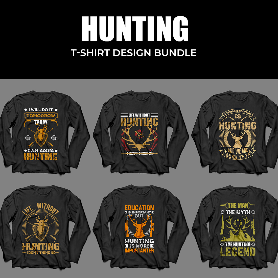 6 hunting t-shirt design bundle preview image.