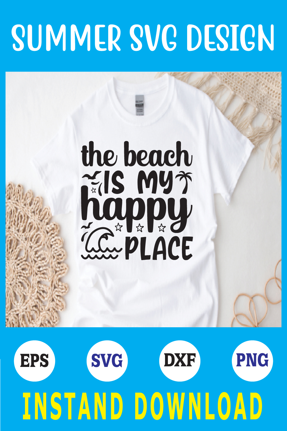 the beach is my happy place svg pinterest preview image.