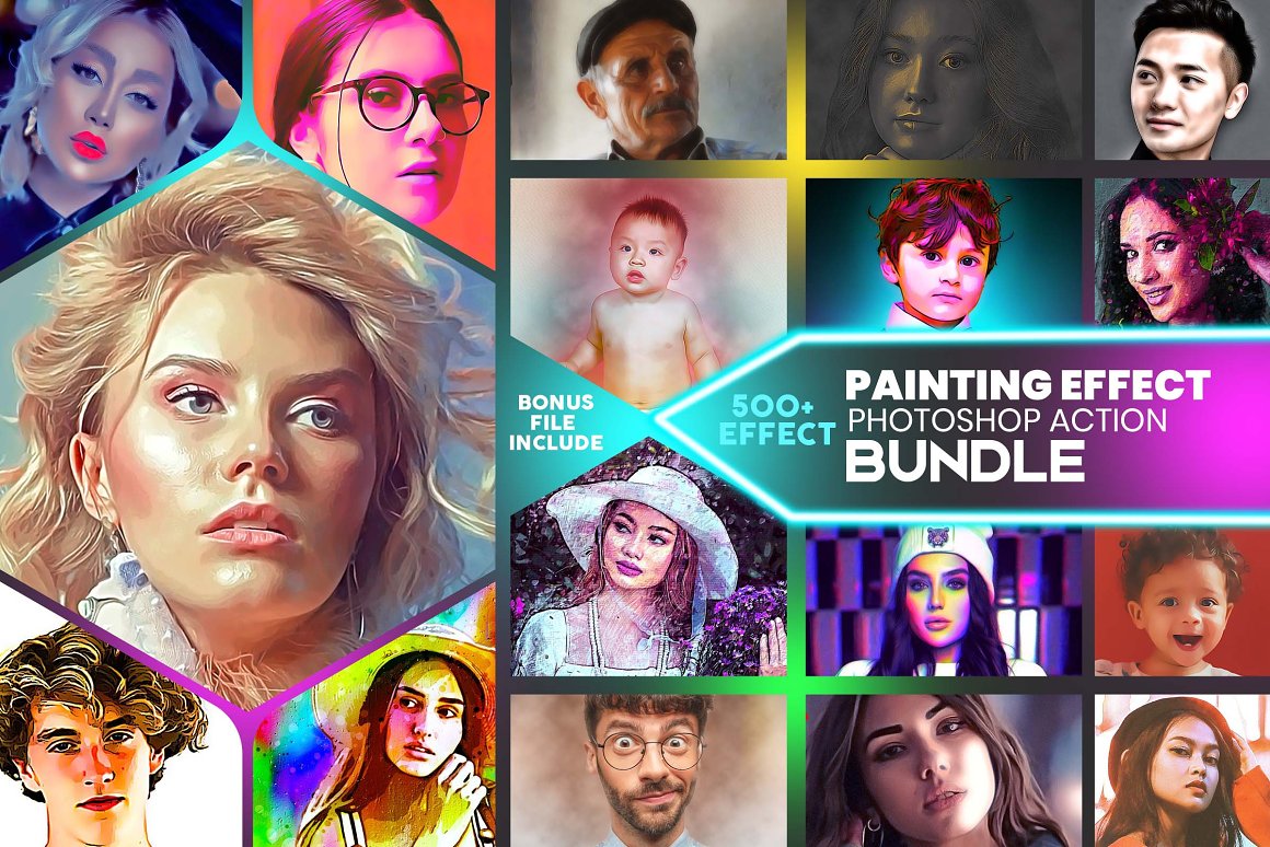 painting effect photoshop action bundle 690