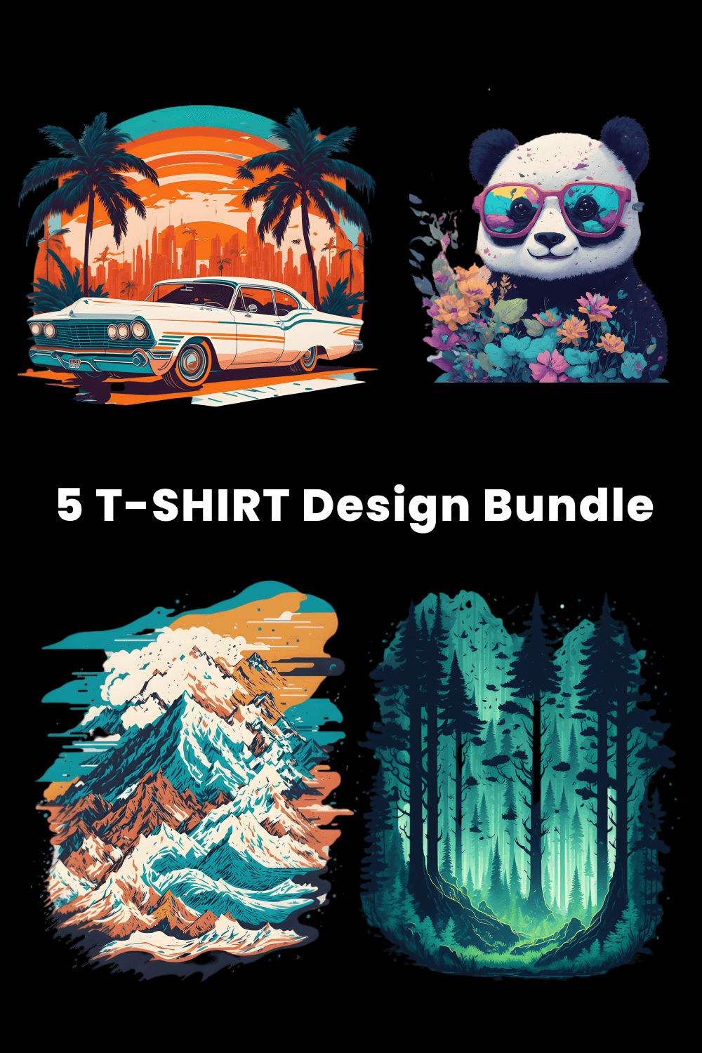 5 vintage T- SHIRT Design Bundle pinterest preview image.