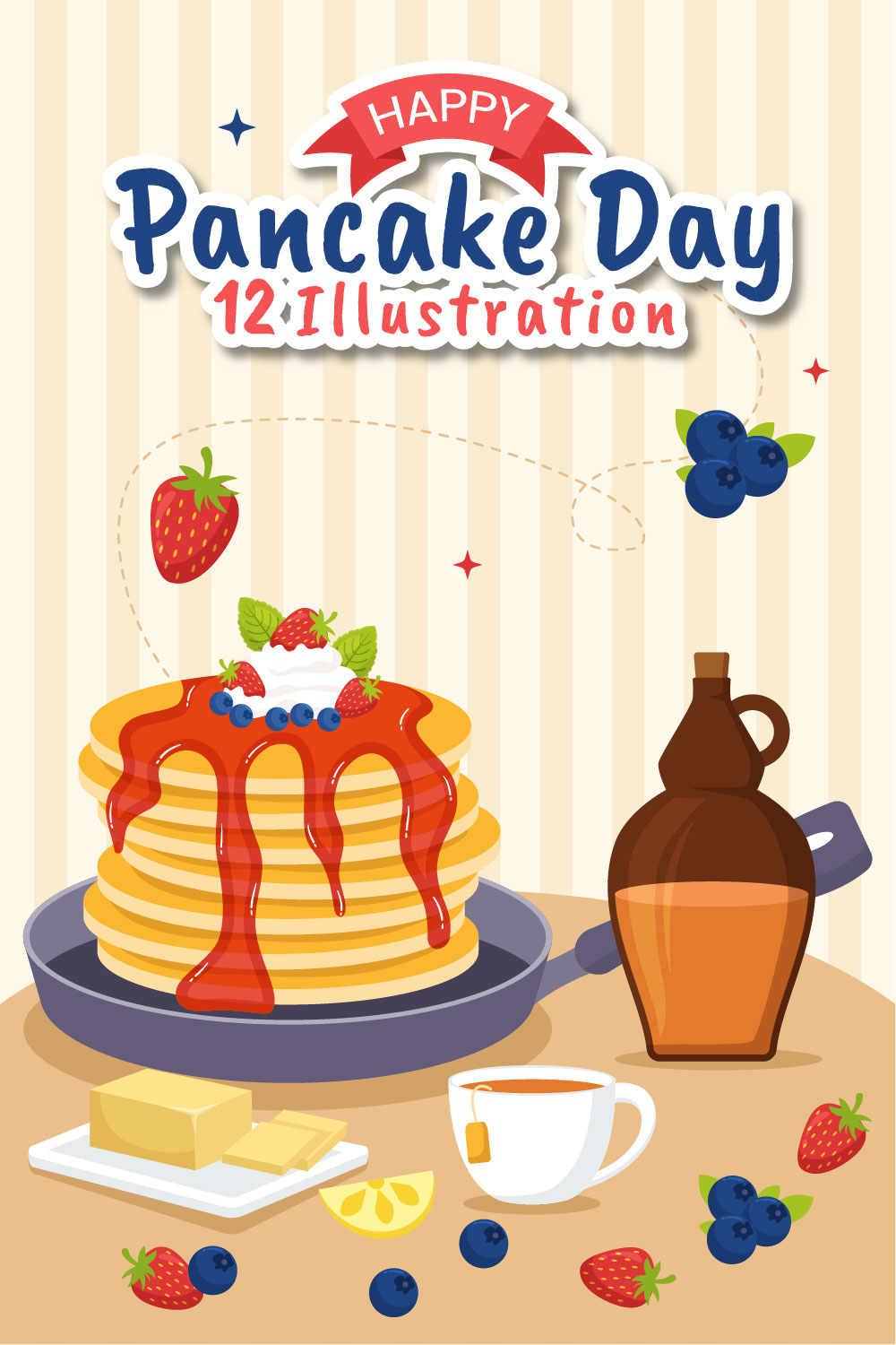 12 Pancake Day Vector Illustration pinterest preview image.