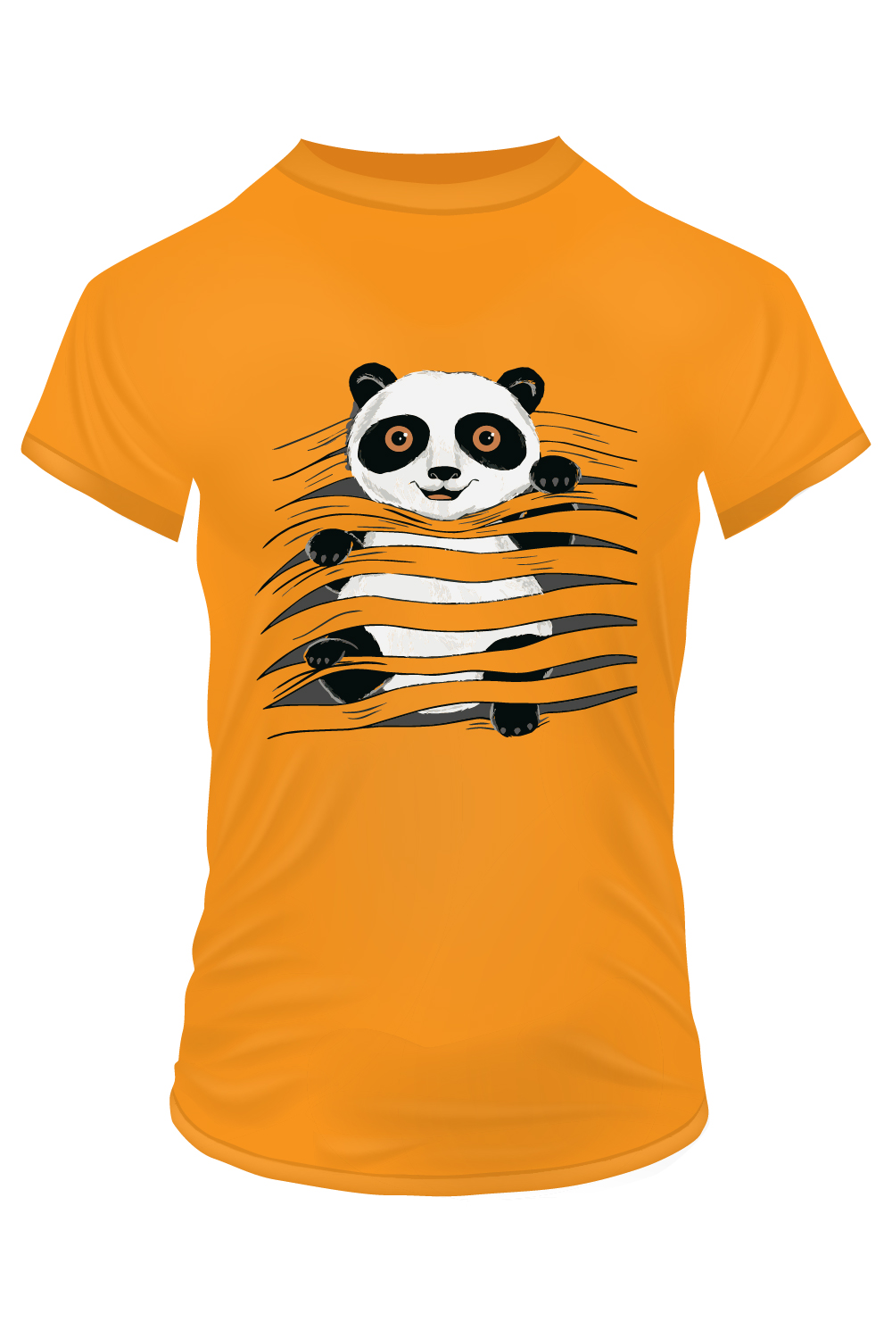Cute Funny Panda Coming Out from a torn cloth Vector illustration T-shirt design pinterest preview image.