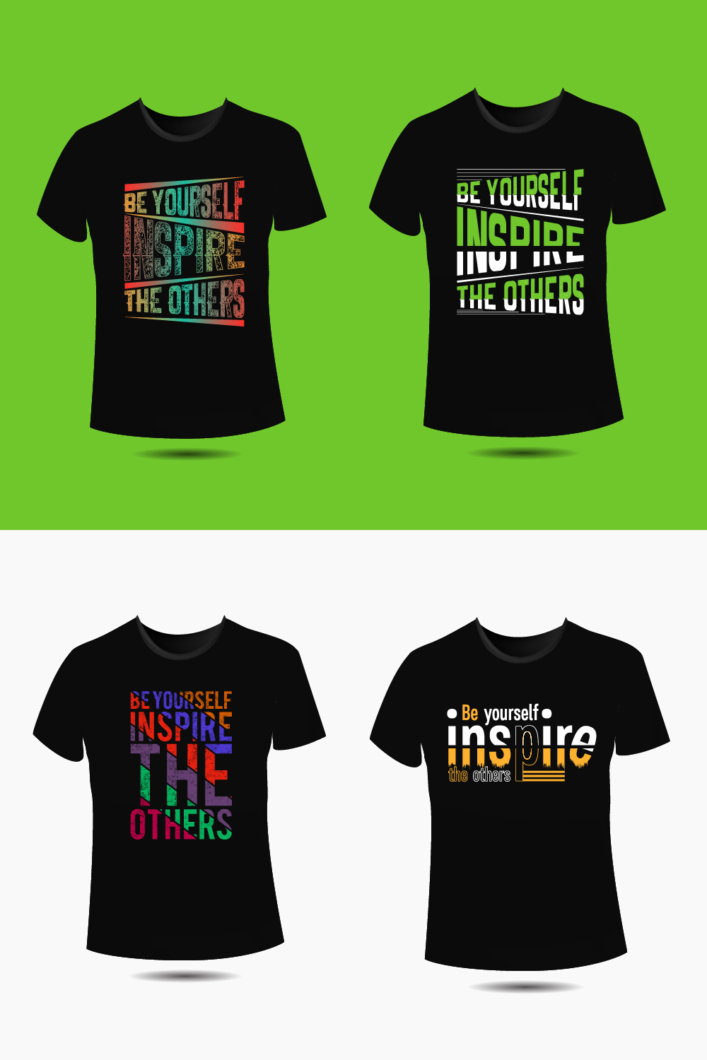 Typography t-shirt design motivational quotes, 4 Design Bundle pinterest preview image.