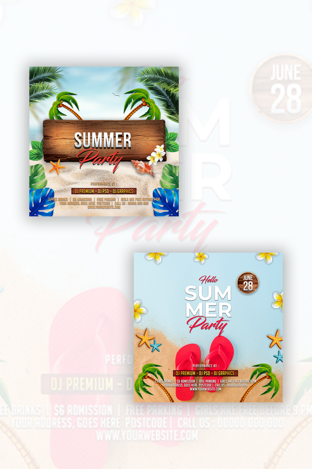 Summer Party or Event Invitation For Social Media pinterest preview image.