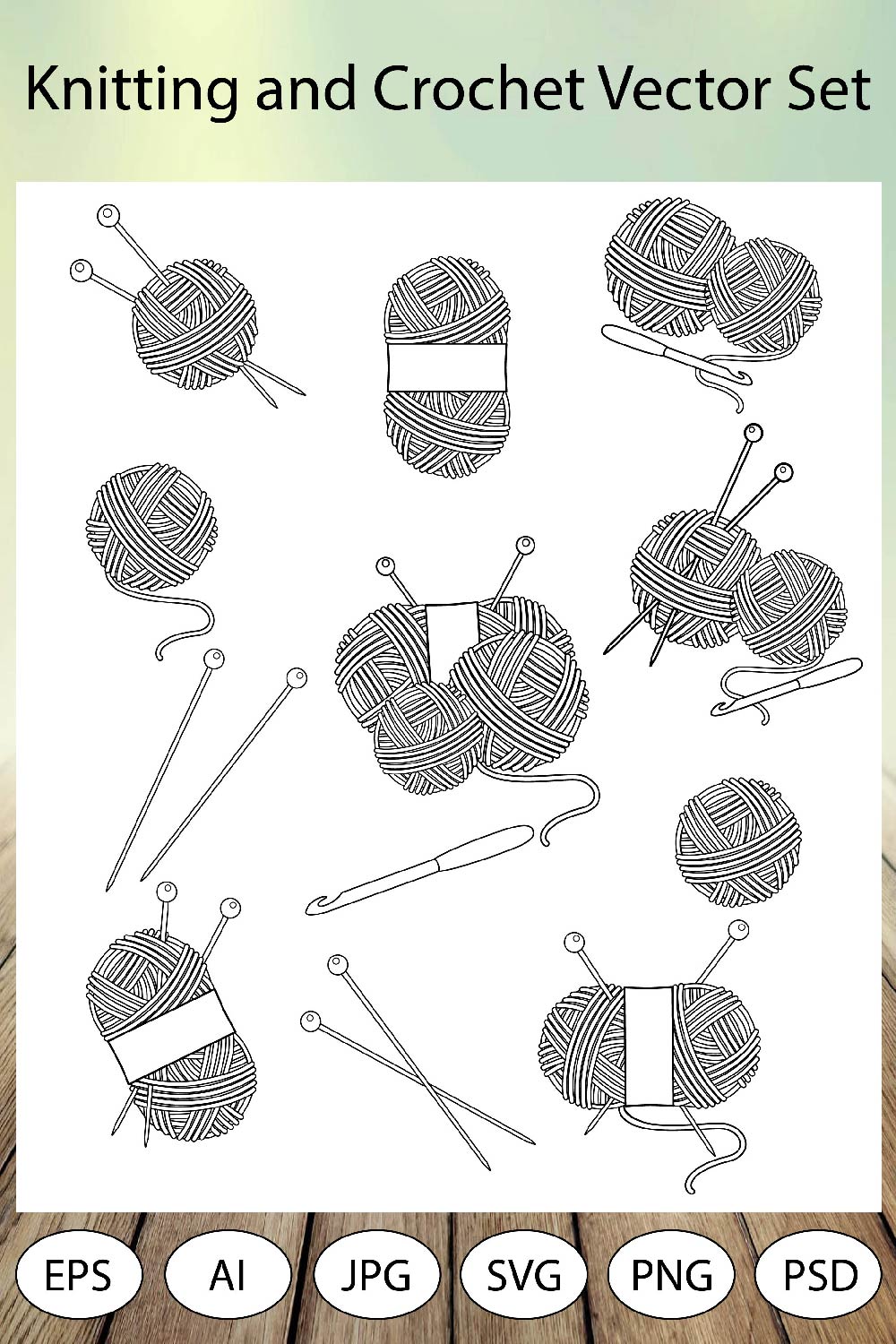 Knitting and Crochet Vector Set pinterest preview image.