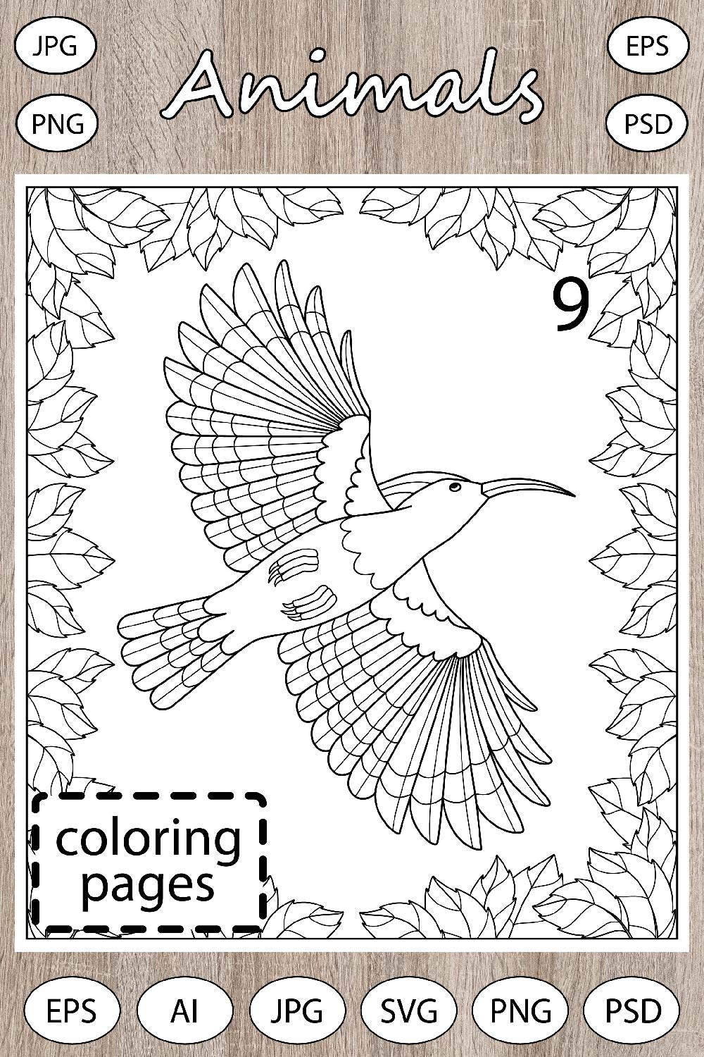 Animals - 9 coloring pages pinterest preview image.