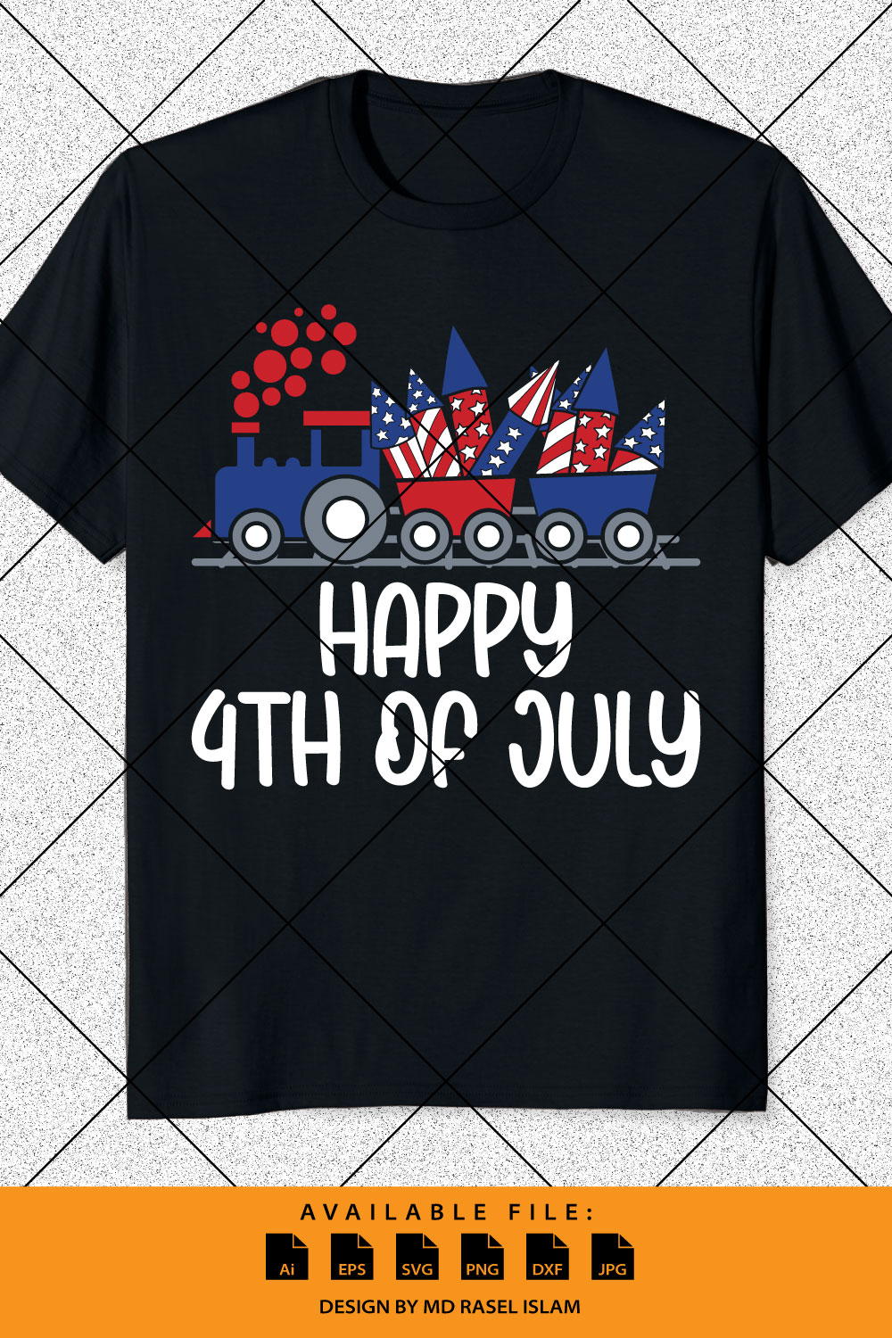 Happy 4th of July American independence day US flag train firecracker US freedom day America Birthday shirt print template pinterest preview image.