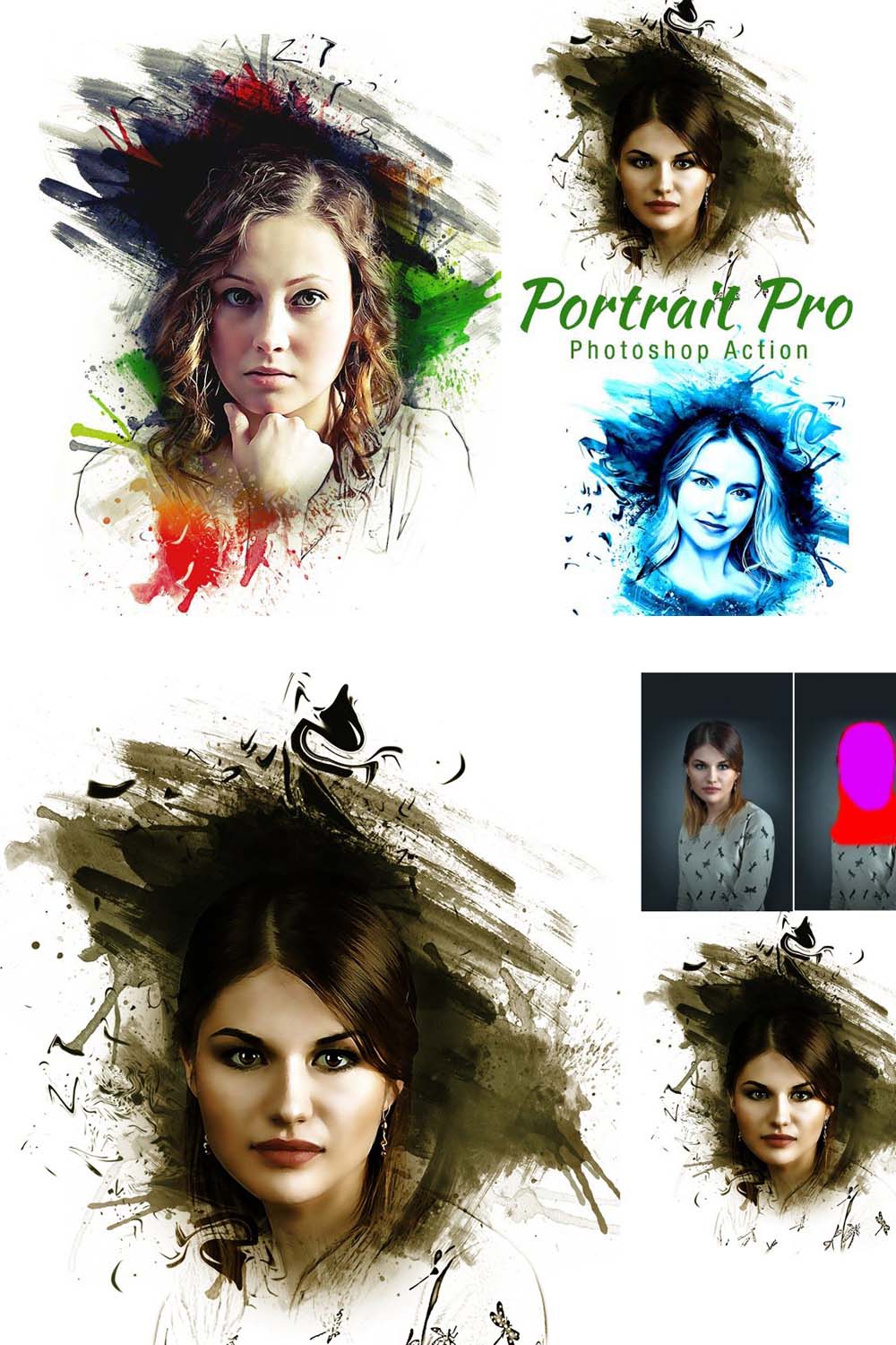 Portrait Pro Photoshop Action pinterest preview image.