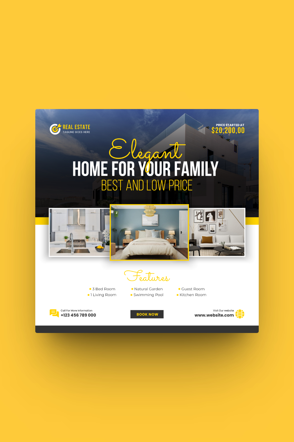 Elegant Real Estate Social Media Post Template pinterest preview image.