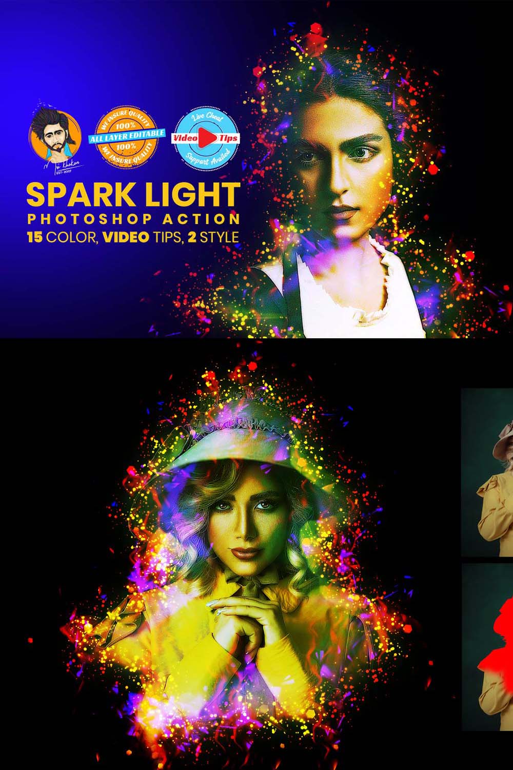 Spark Light Photoshop Action pinterest preview image.