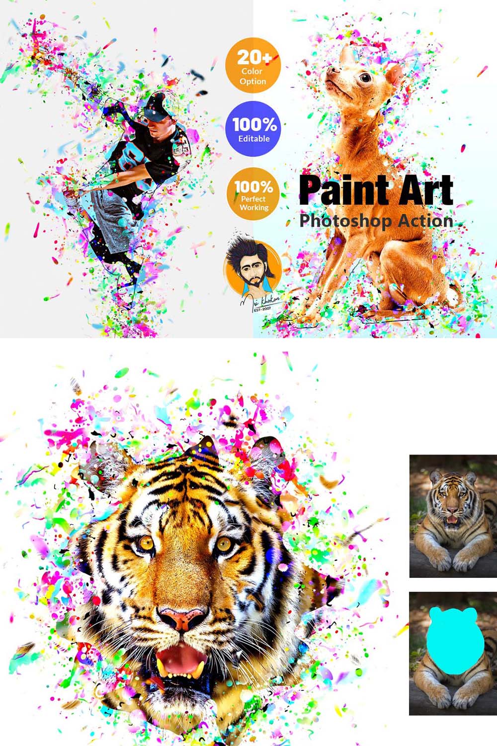 Paint Art Photoshop Action pinterest preview image.