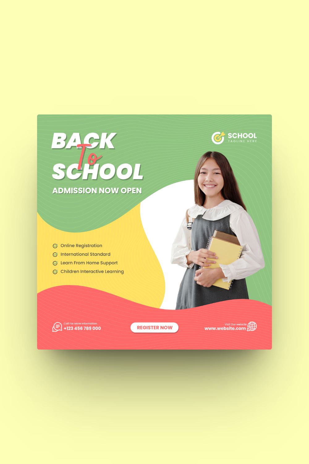 School Admission Or Back to school Social Media Post Template pinterest preview image.