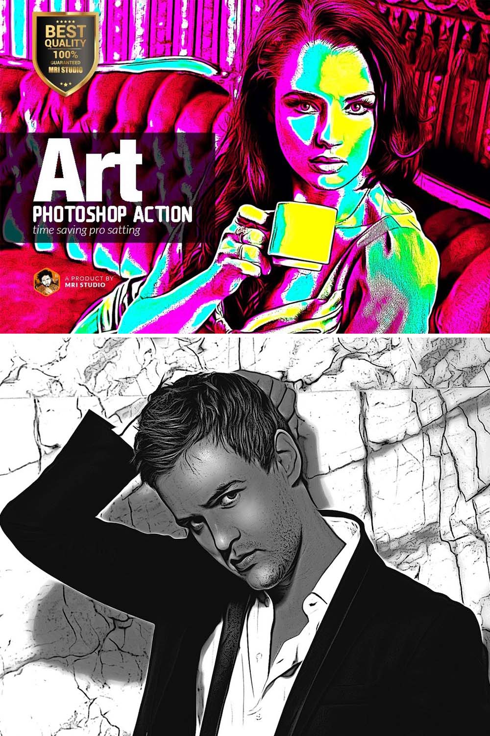 Art Photoshop Action pinterest preview image.