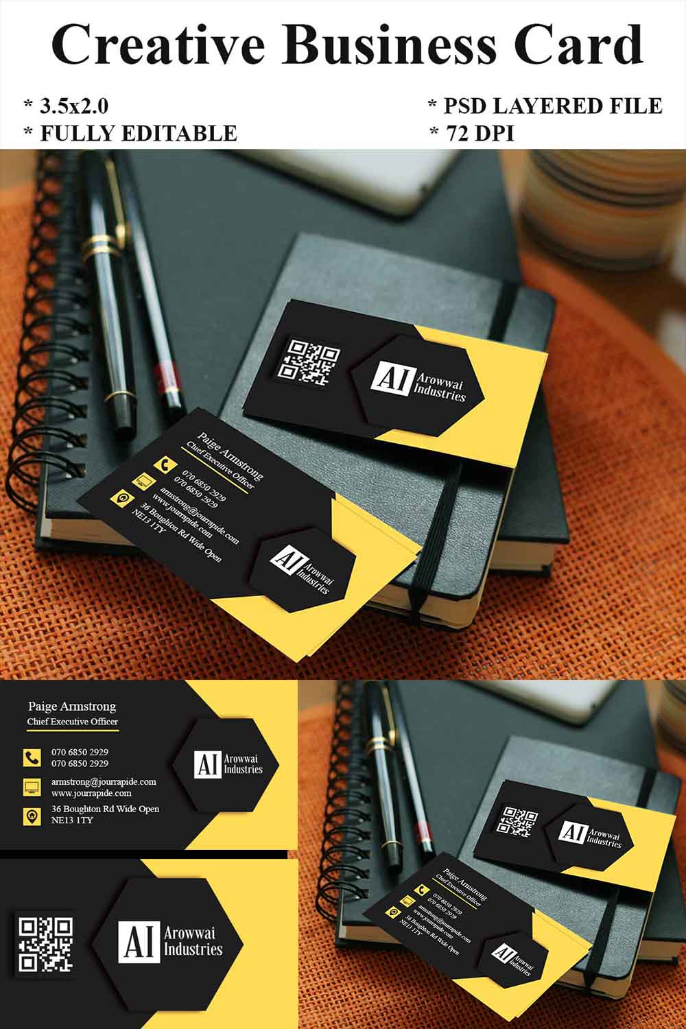 Fully Editable Double Sided Business Card Template pinterest preview image.