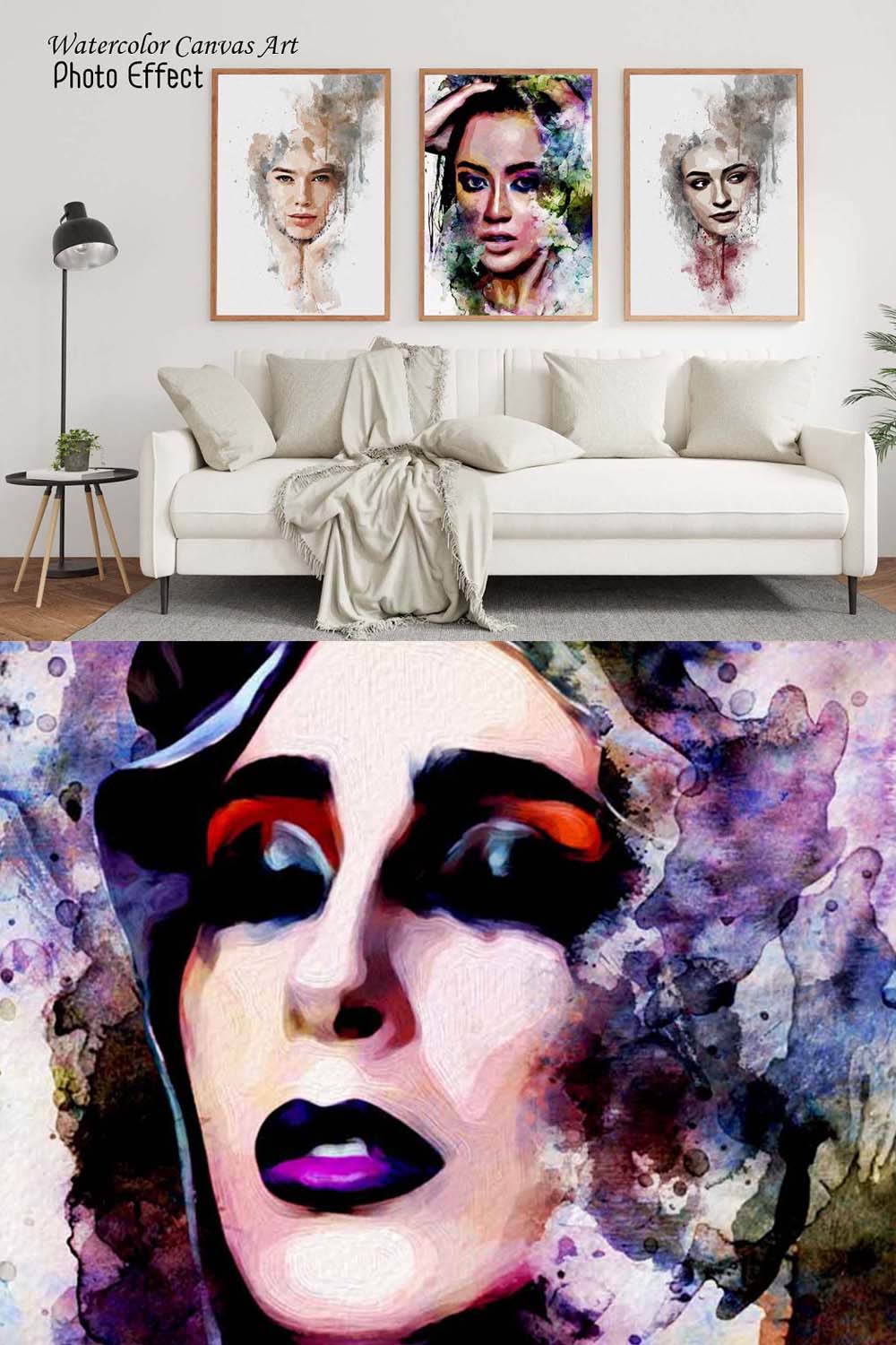 Watercolor Canvas Art Photo Effect pinterest preview image.