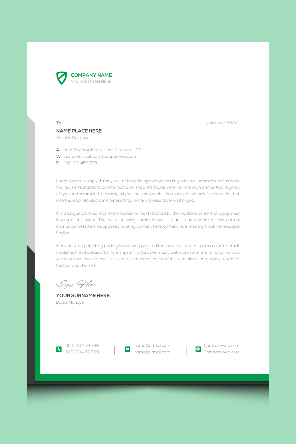 Clean professional unique modern business letterhead template design pinterest preview image.