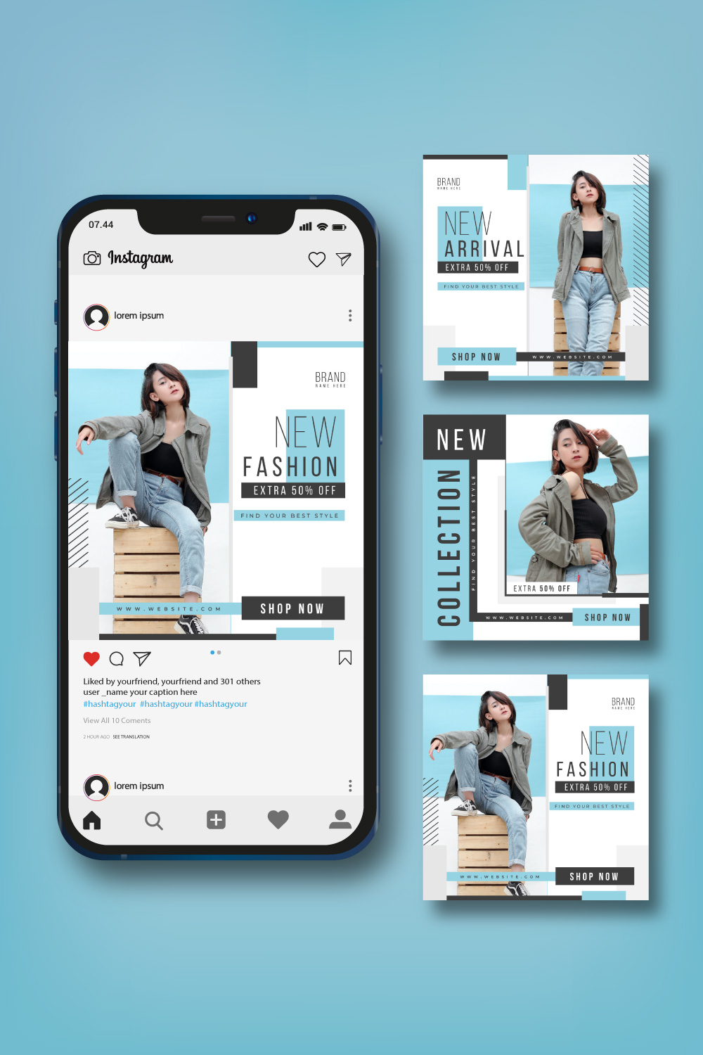 Woman Fashion sale Social Media Post Template for Instagram pinterest preview image.