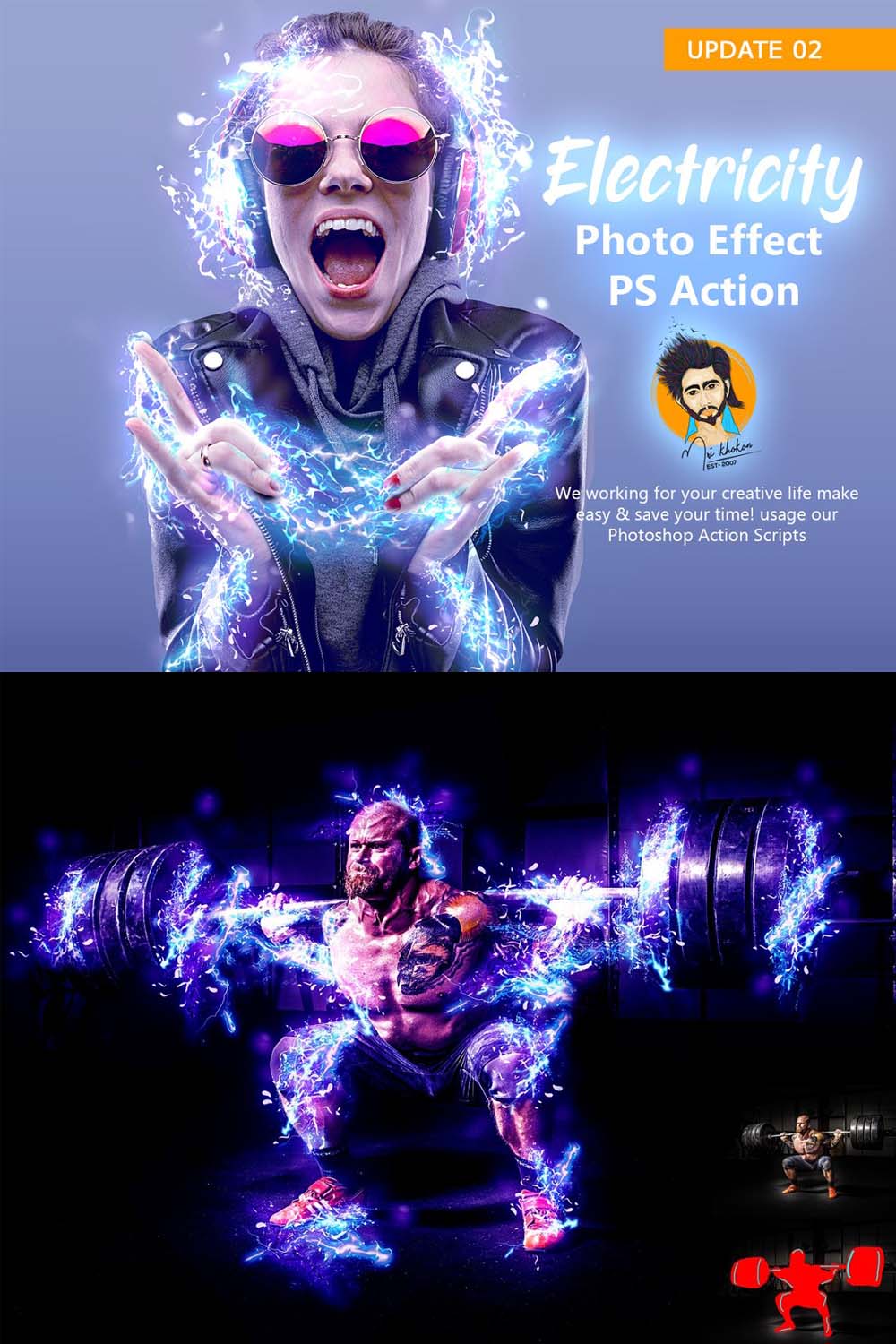 Electricity Photo Effect PS Action pinterest preview image.