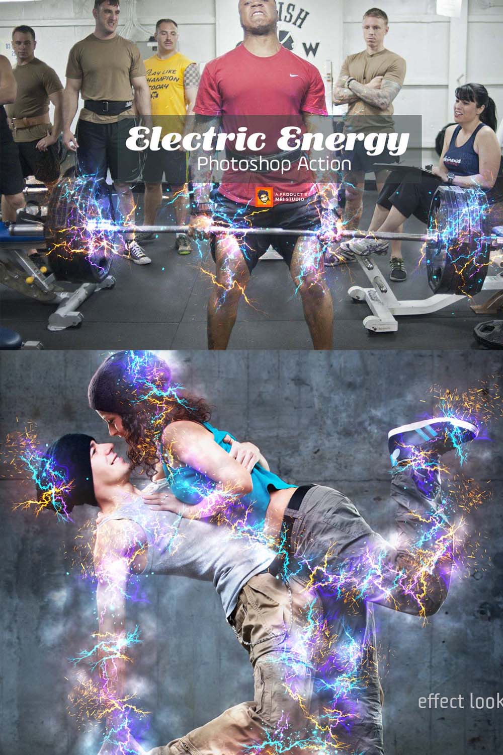 Electric Energy Photoshop Action pinterest preview image.