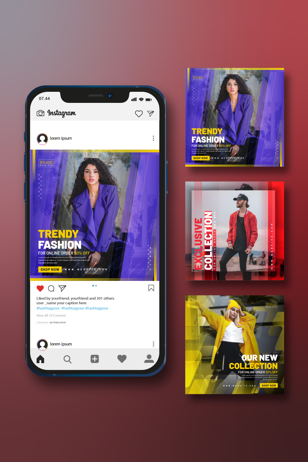 Fashion Trendy Social Media Post Template For Instagram or Facebook pinterest preview image.