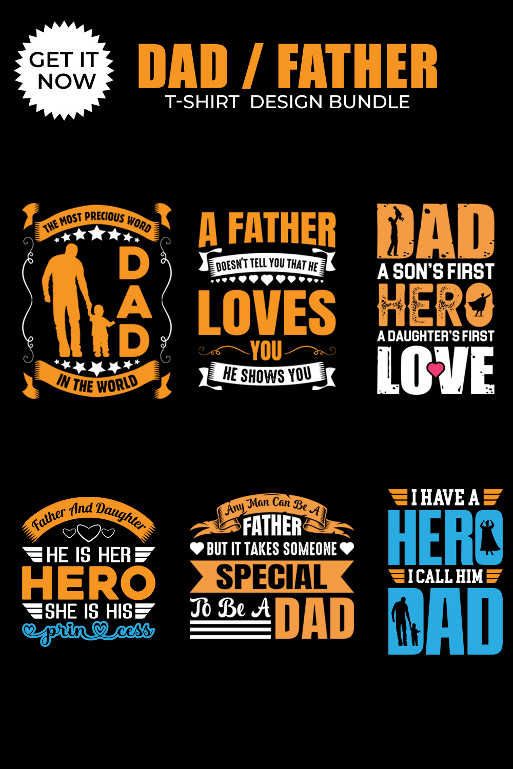 6 Dad/ father t shirt design bundle for father's day pinterest preview image.