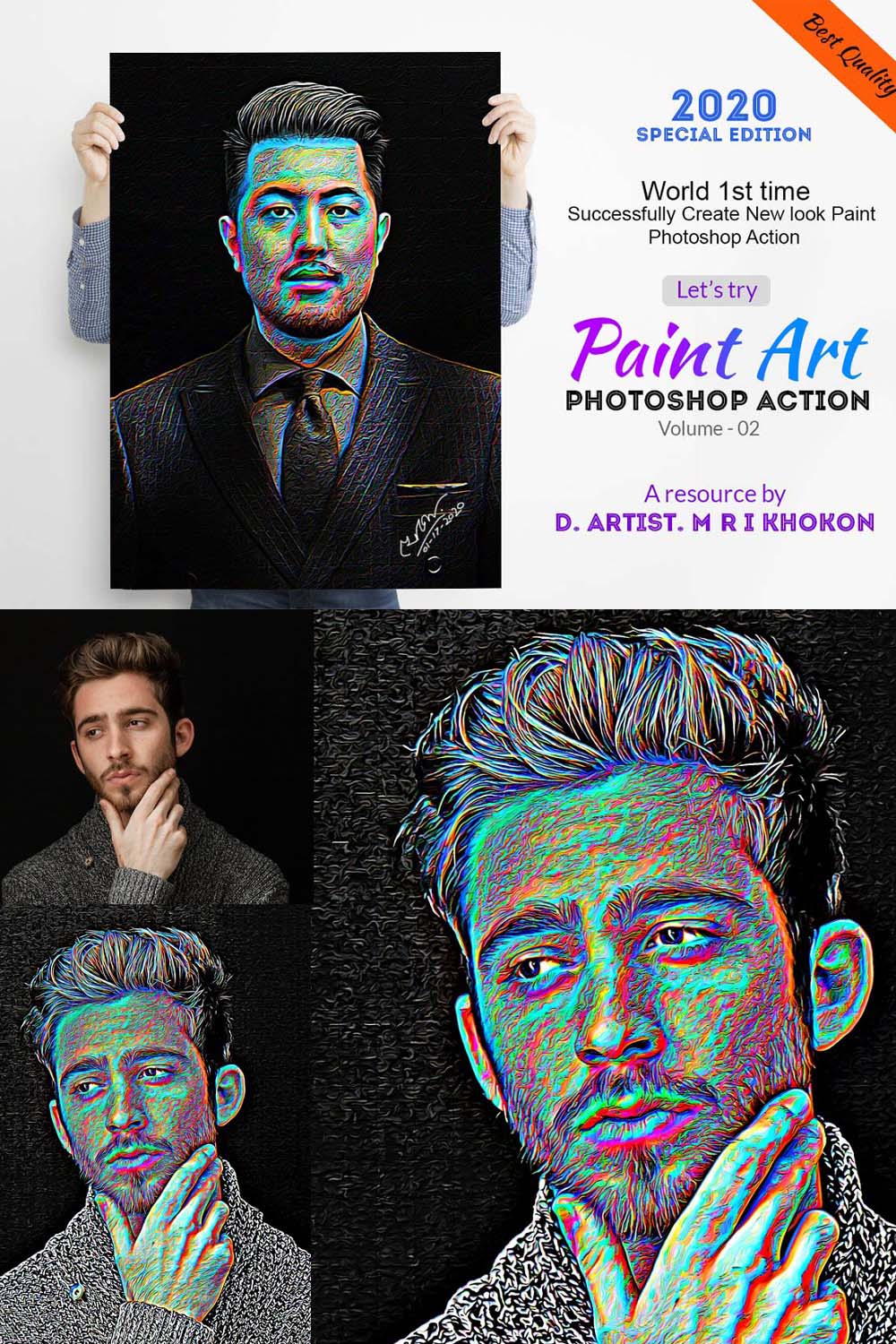 Colorful Paint Art Photoshop Action pinterest preview image.