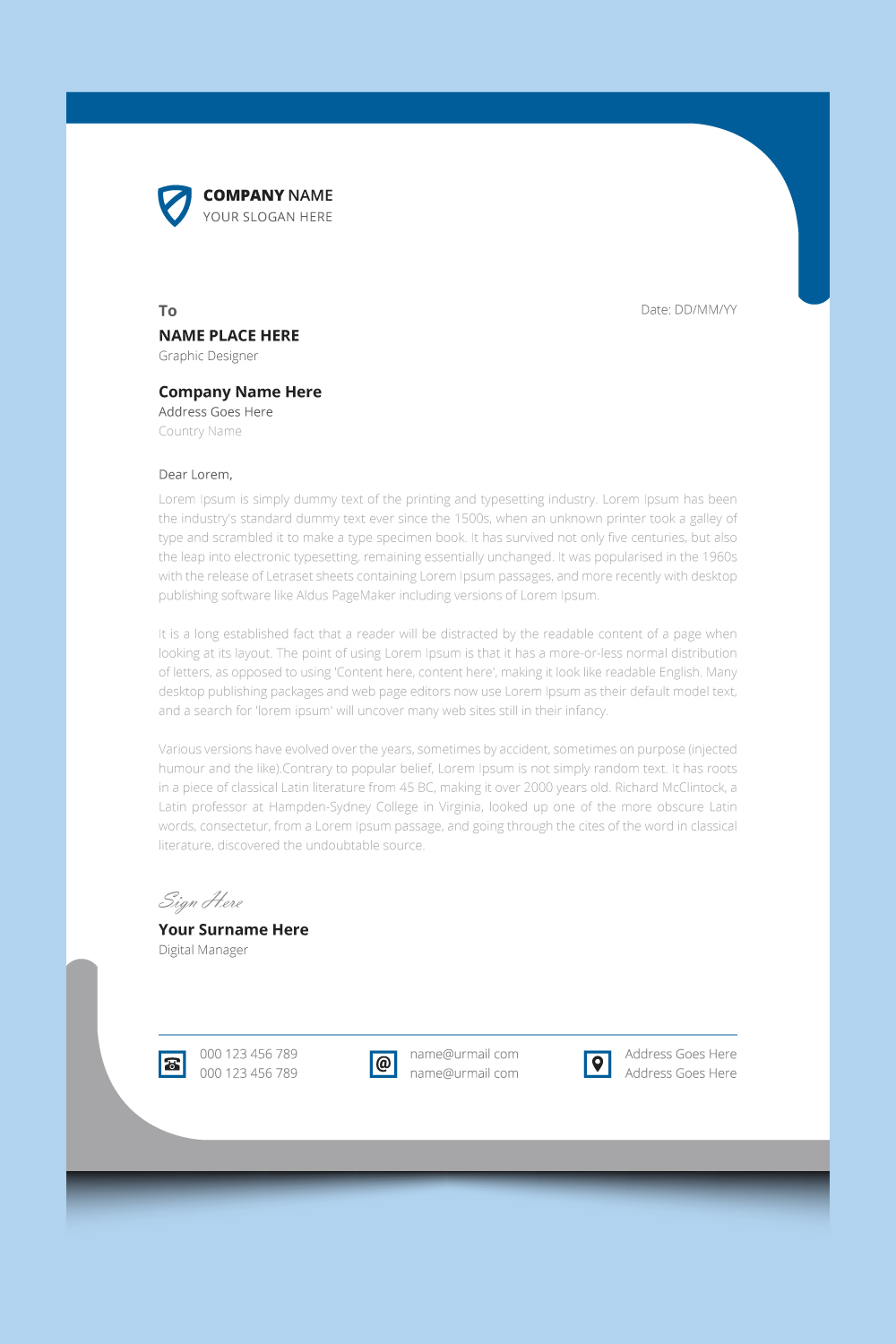 Clean stylish modern corporate identity business letterhead design template pinterest preview image.