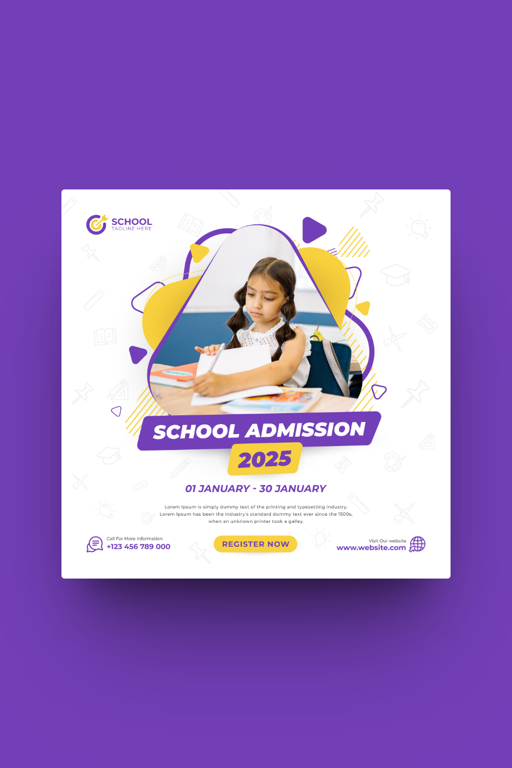 Kids Education or School Admission or Back to School Social Media Post Template pinterest preview image.