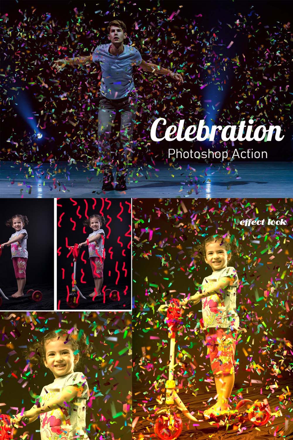 Celebration Photoshop Action pinterest preview image.