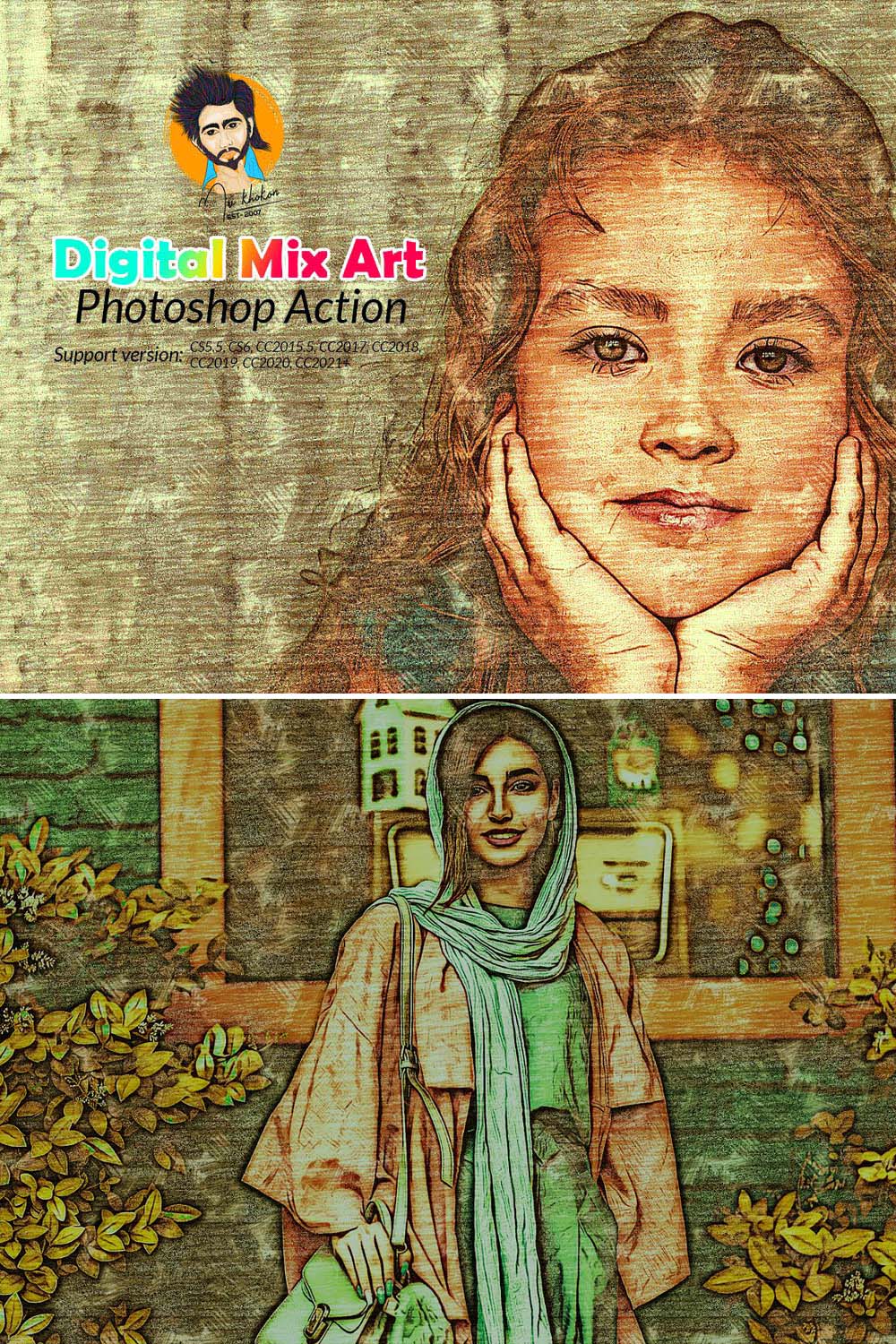 Digital Mix Art Photoshop Action pinterest preview image.