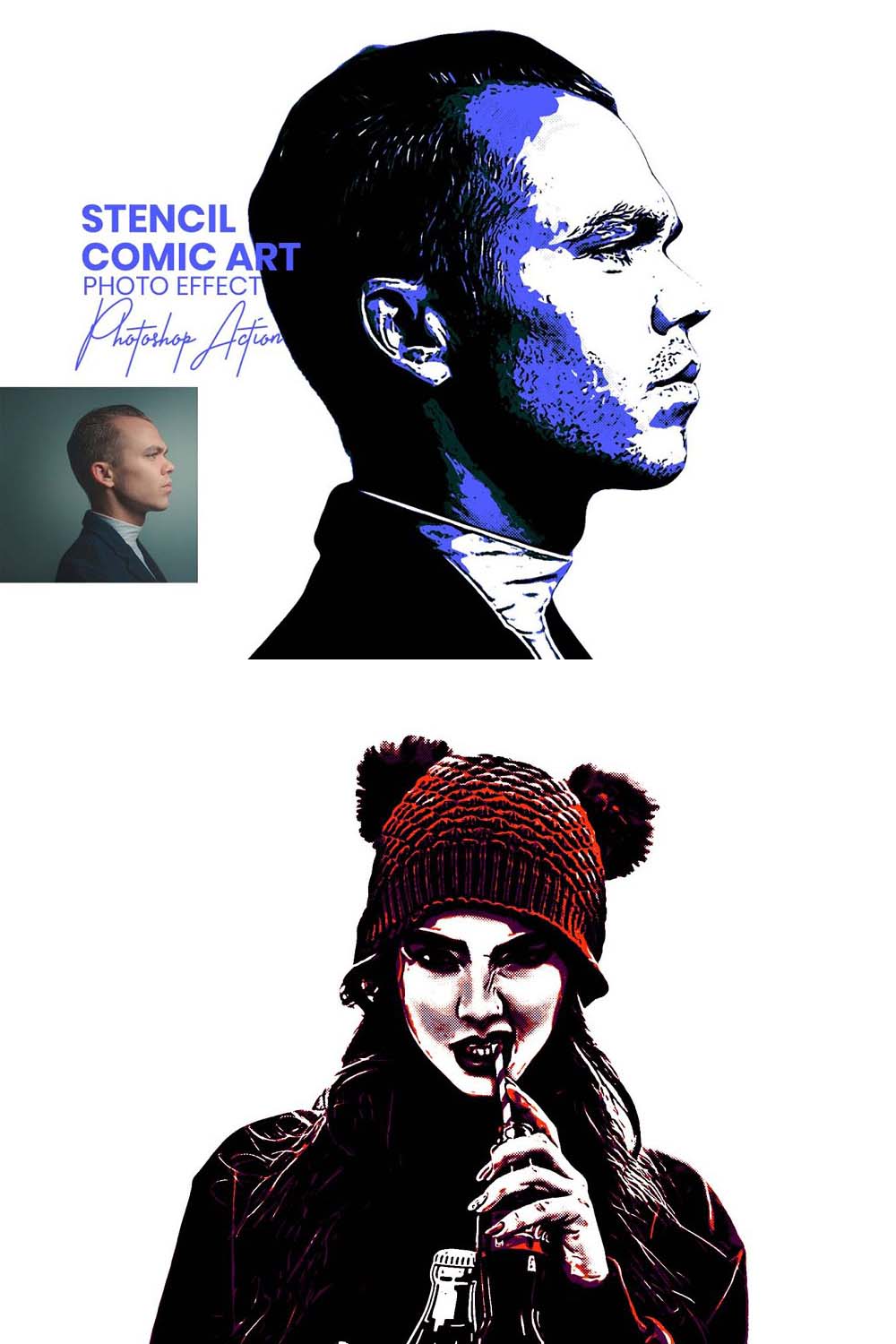 Stencil Comic Art Photoshop Actions pinterest preview image.