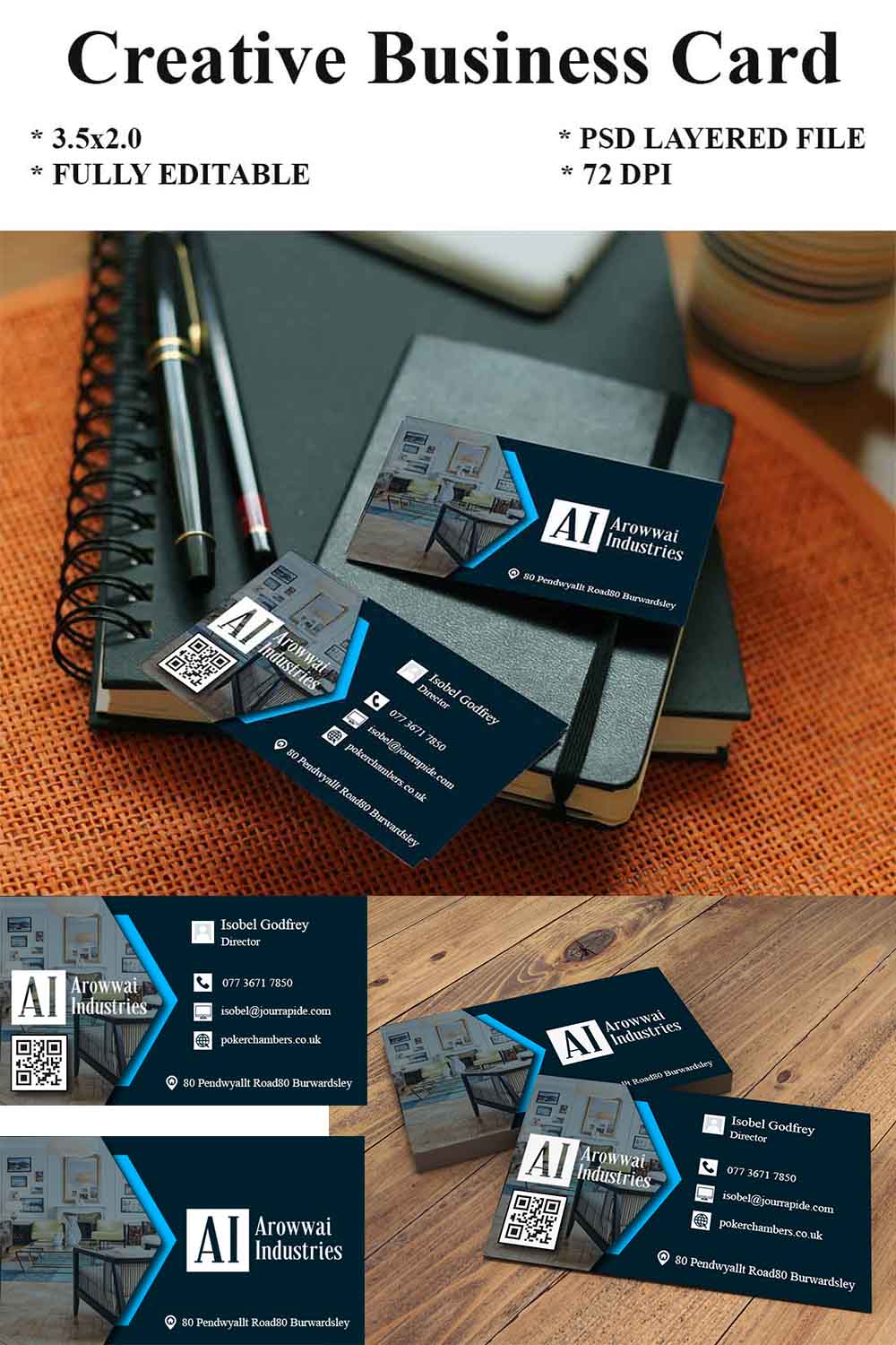 Fully Editable Creative Business Card Design pinterest preview image.