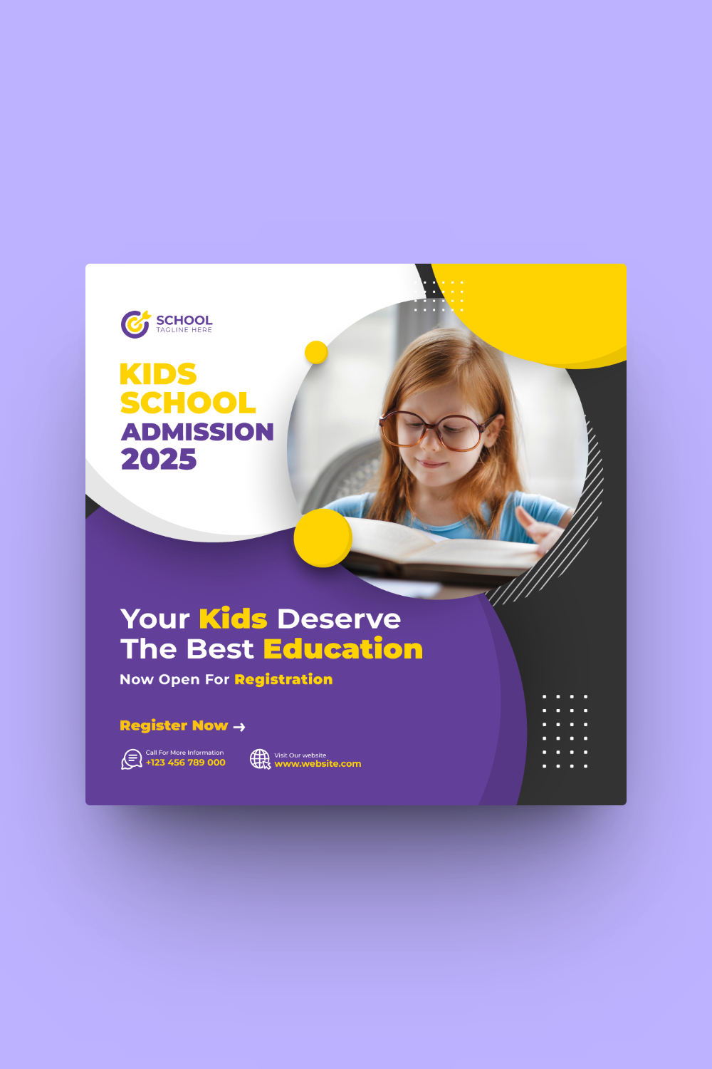 School Admission Or Kids Education Social Media Post Template pinterest preview image.