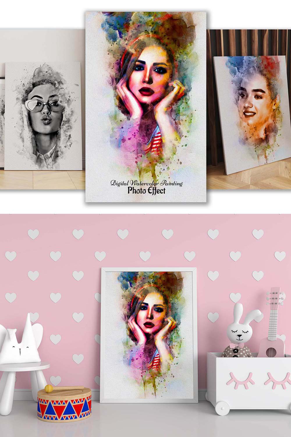 Digital Watercolor Painting Effect pinterest preview image.