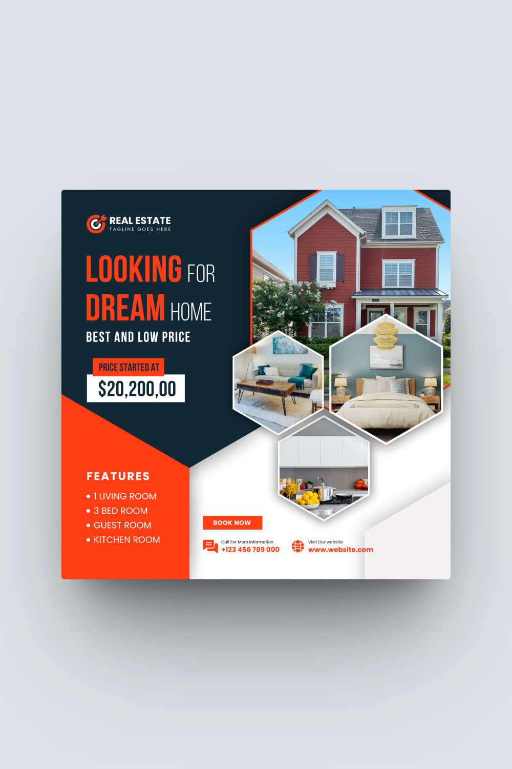 Modern Real Estate Social Media post Template pinterest preview image.