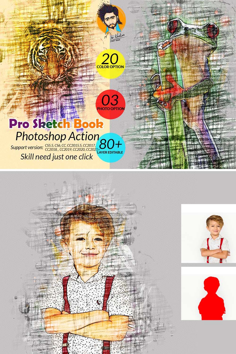 Pro Sketch Book Photoshop Action pinterest preview image.