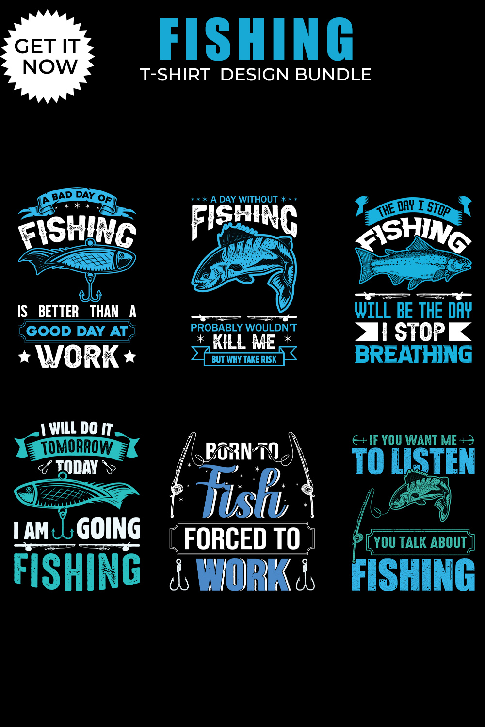 6 fishing t shirt design bundle - Fishing t shirt designs pinterest preview image.