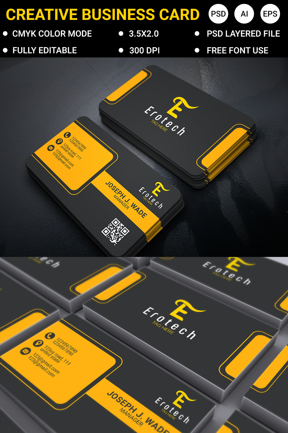 Creative and unique modern business card design template Business card Psd, eps, ai pinterest preview image.