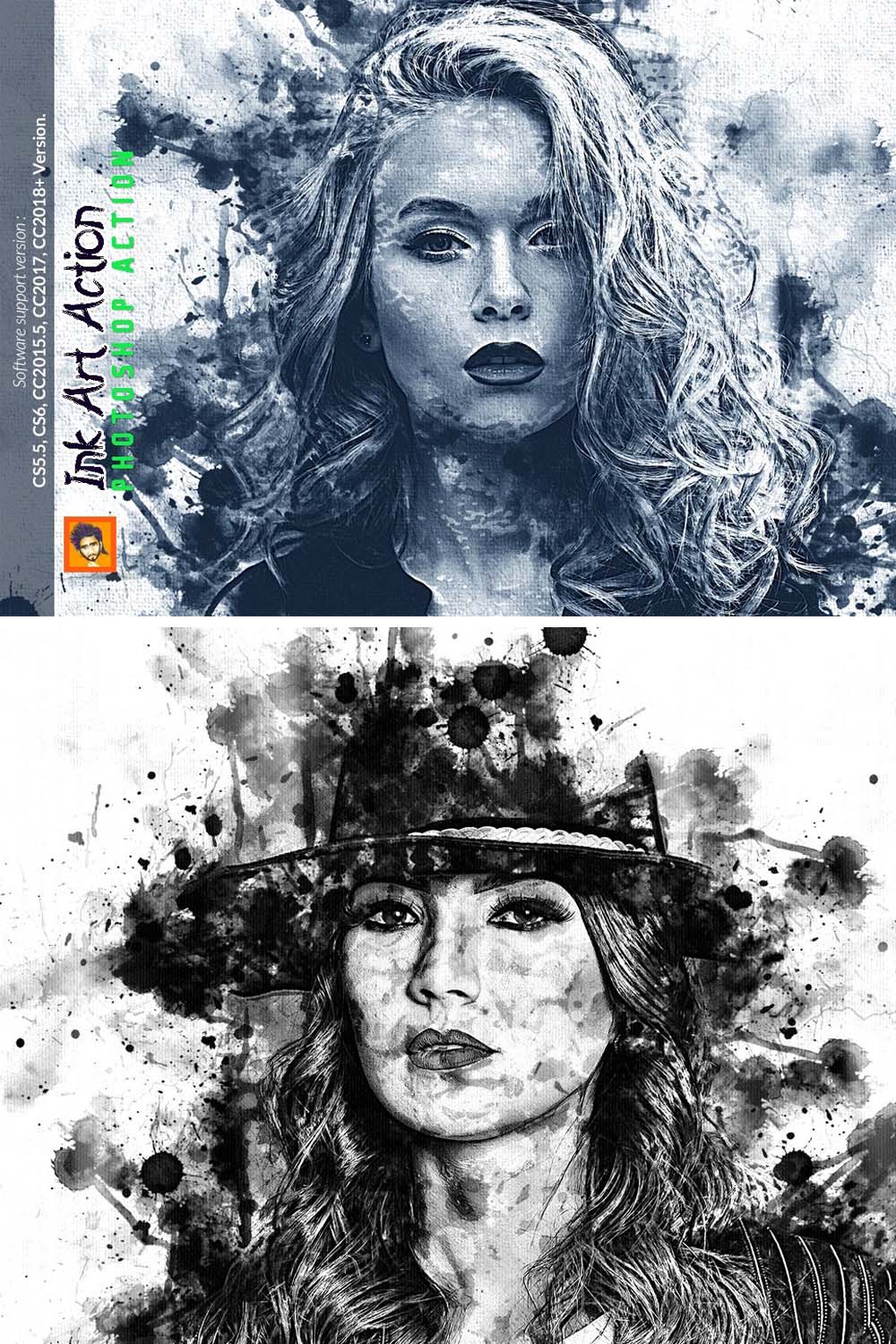 Ink Art Photoshop Action pinterest preview image.