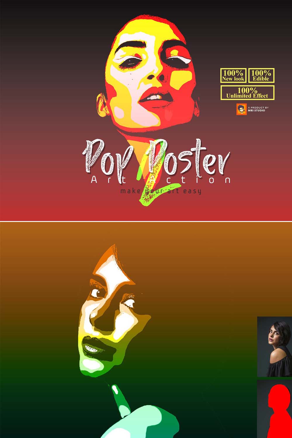 Pop Poster Art Photoshop Action pinterest preview image.