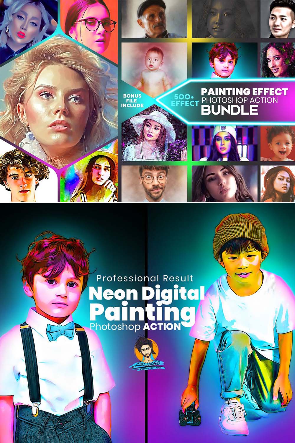 80% OFF 500+ Photoshop Action Bundle pinterest preview image.