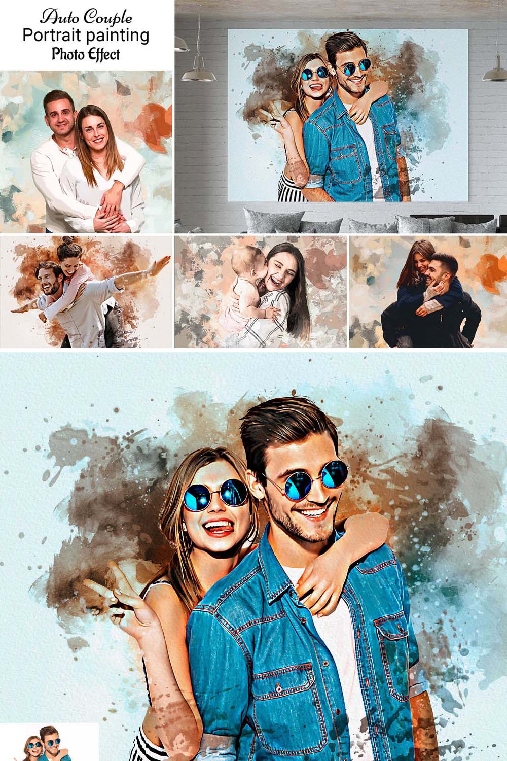 Auto Couple Portrait painting effect pinterest preview image.