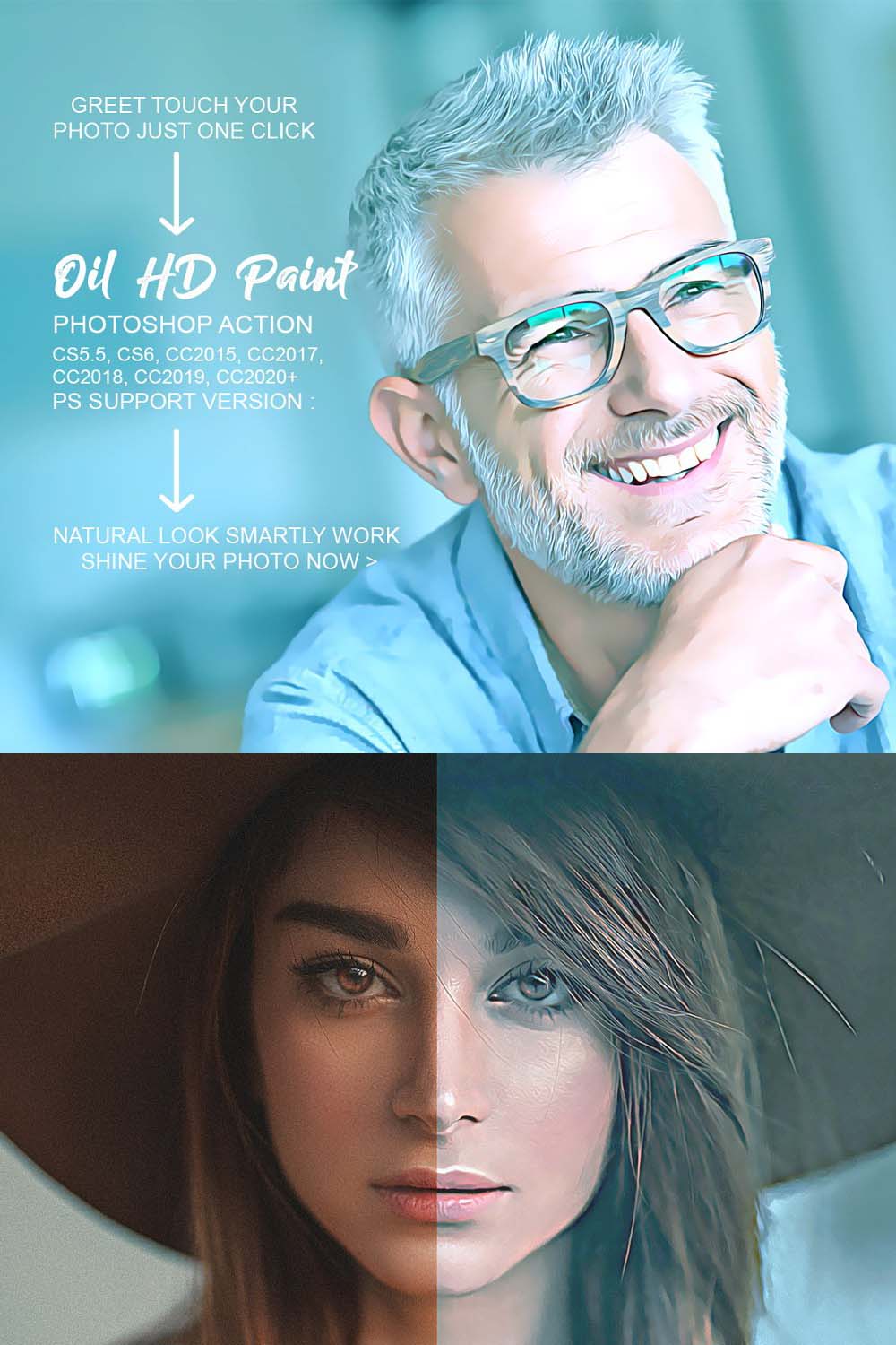 Oil HD Paint Photoshop Action pinterest preview image.