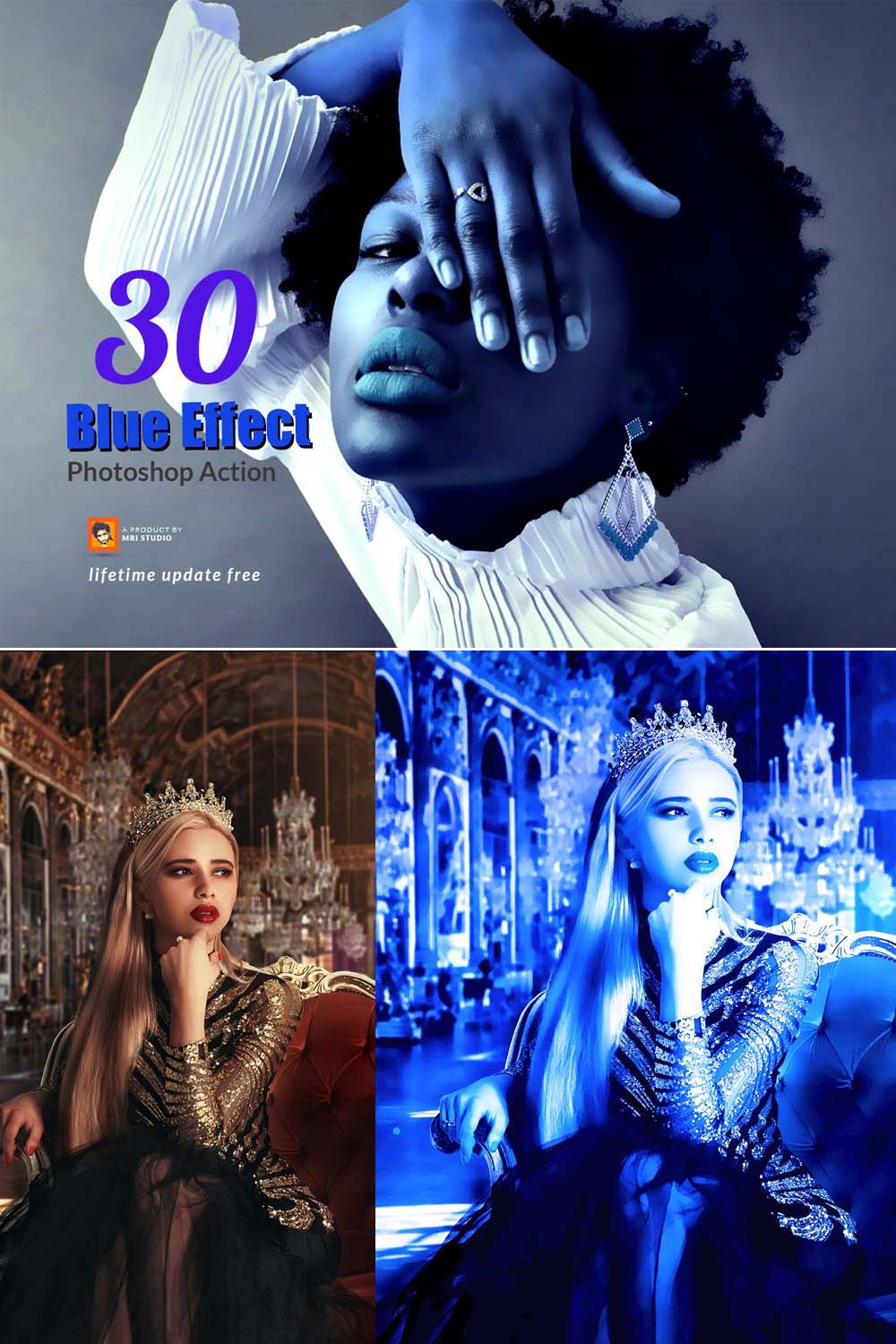 30 Blue Effect Photoshop Action pinterest preview image.