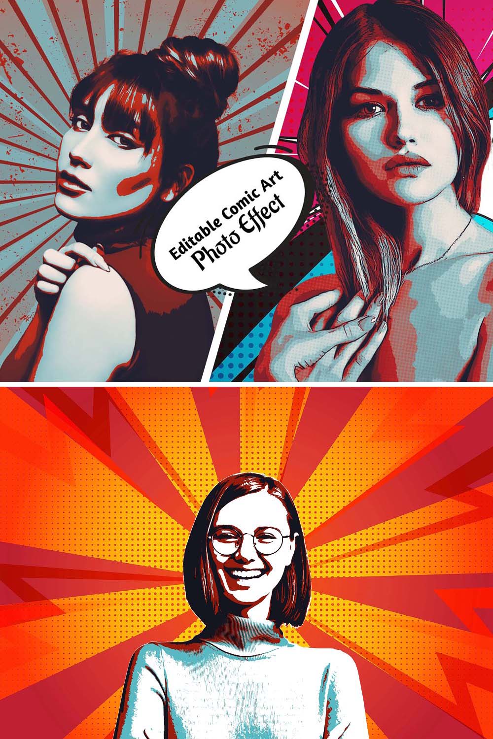 Editable Comic Art Photo Effect pinterest preview image.