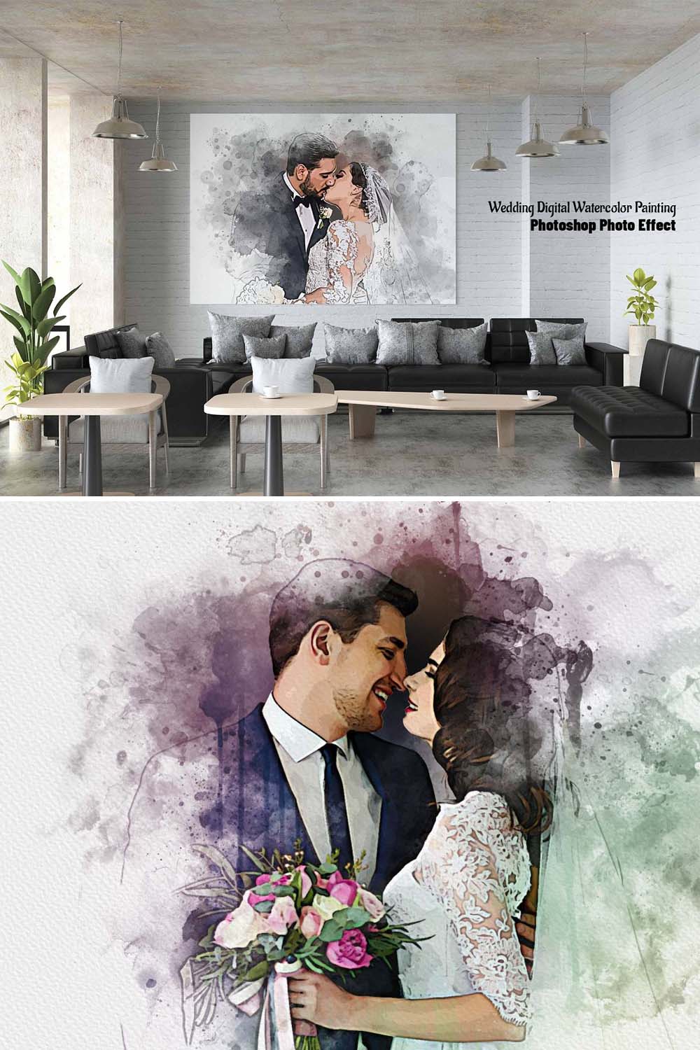 Wedding Digital Watercolor Painting pinterest preview image.