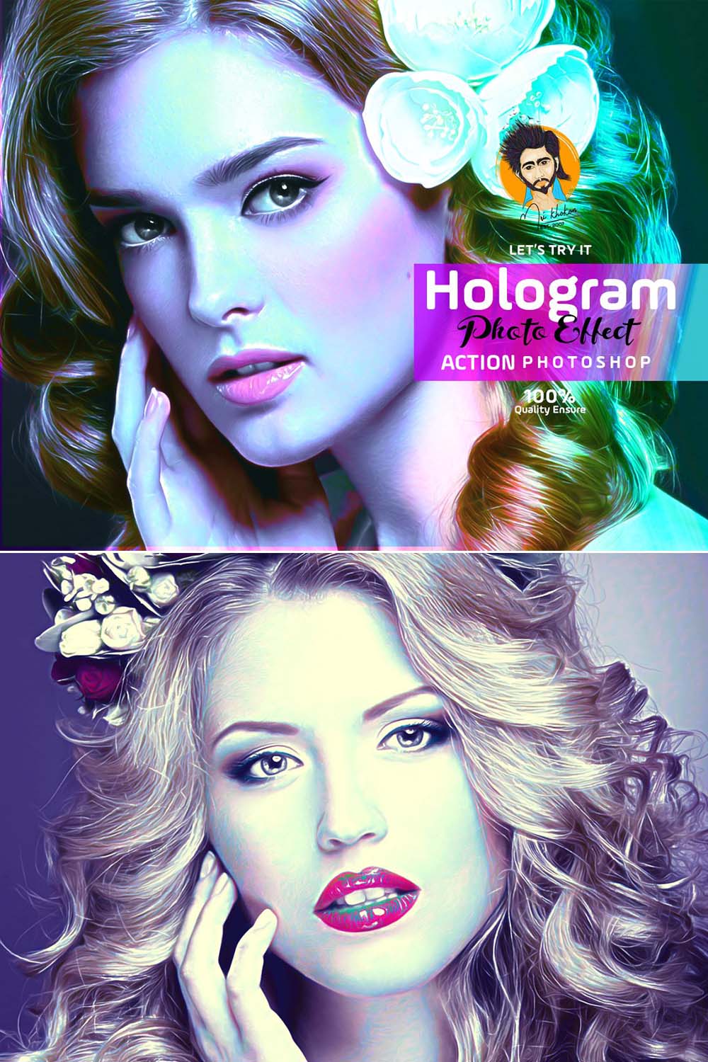 Hologram Photo Effect PS Action pinterest preview image.