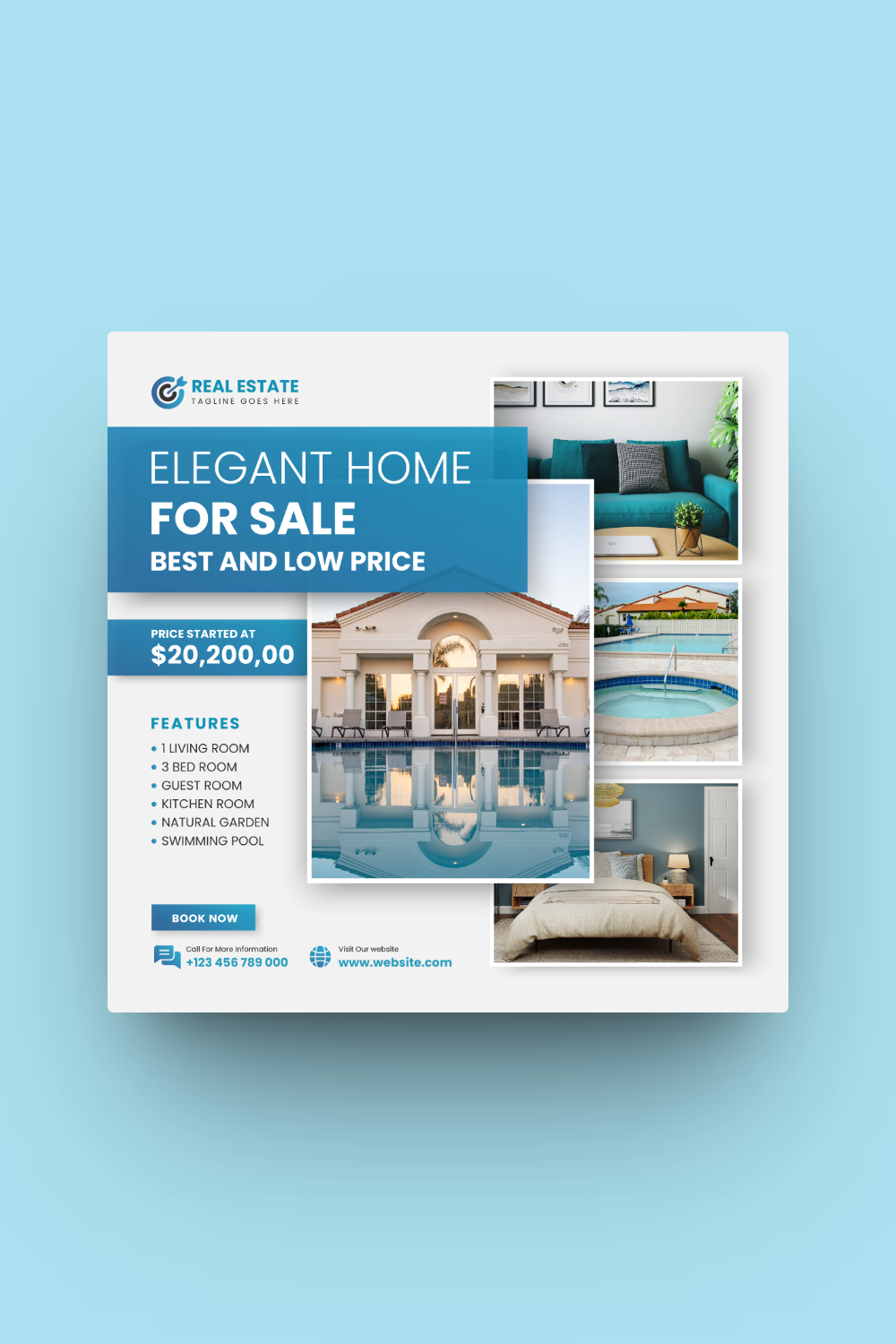 Elegant Real Estate Social Media post Template for Instagram pinterest preview image.