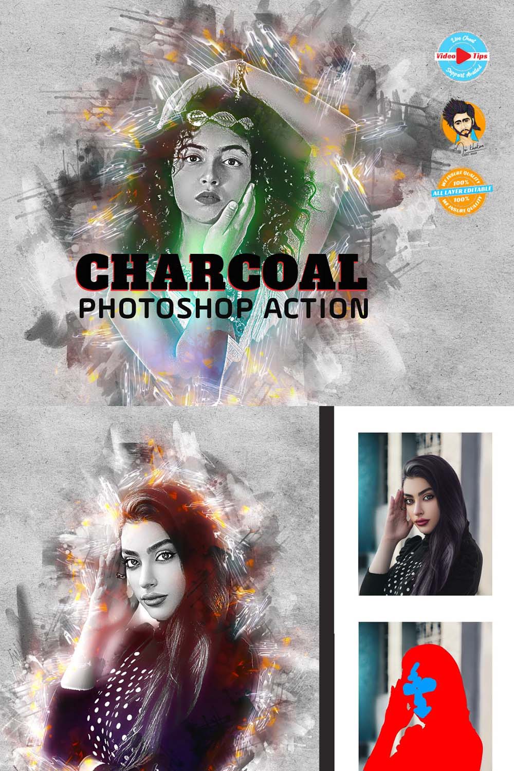 Charcoal Photoshop Action pinterest preview image.