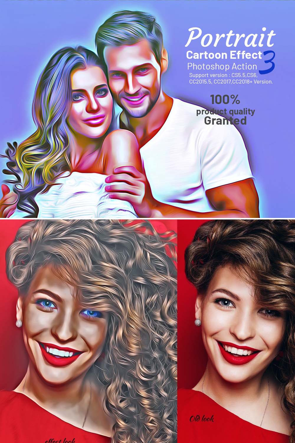 Portrait Cartoon Effect Action pinterest preview image.